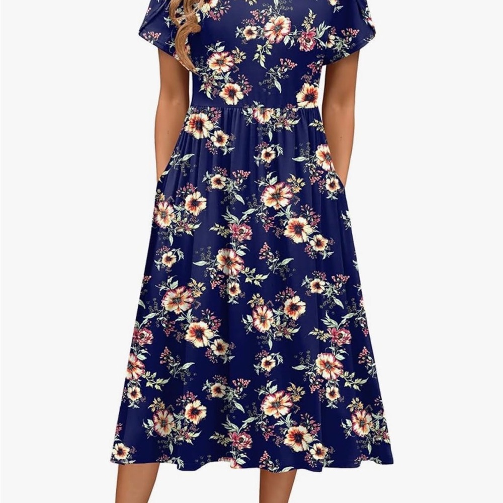Floral Midi Dress in Navy Blue